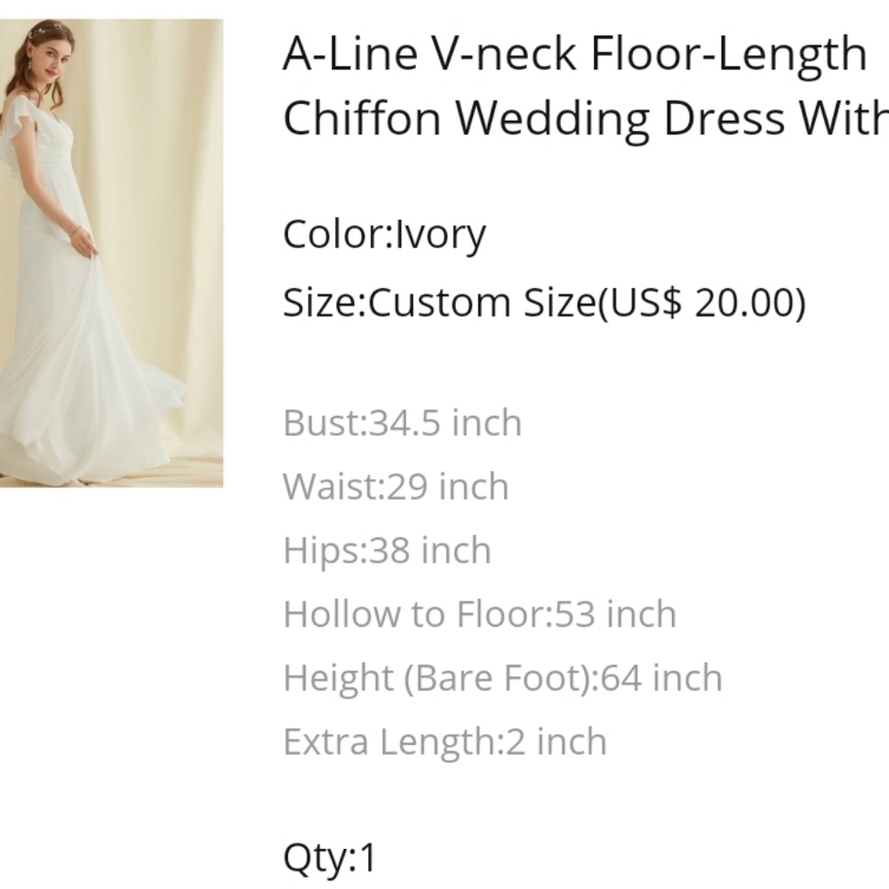 Ivory chiffon dress size 8 (altered)